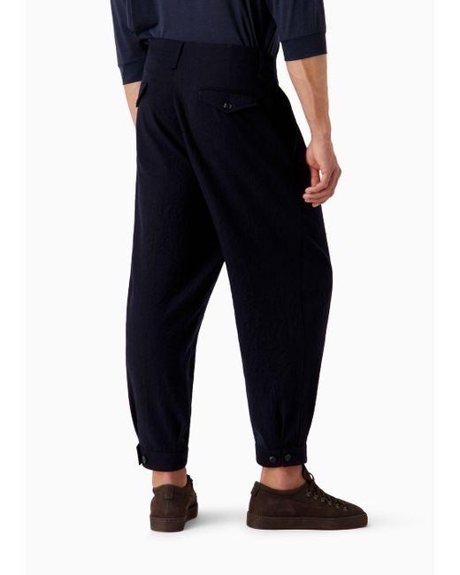 Giorgio Armani Blue Single-darted, Crinkled Wool Flannel Trousers for men