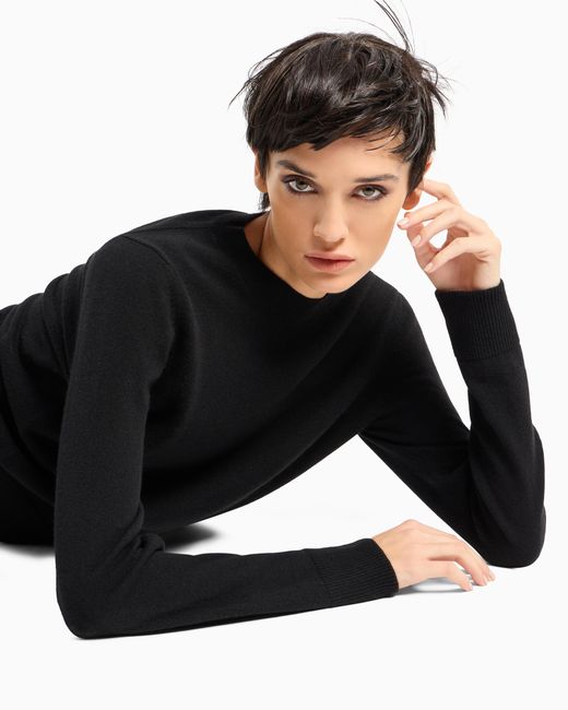 Jersey De Cachemir Con Bordes Acanalados Giorgio Armani de color Black