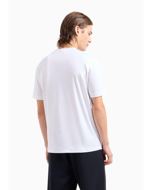 T-shirt Girocollo In Interlock Di Puro Cotone di Giorgio Armani in White da Uomo
