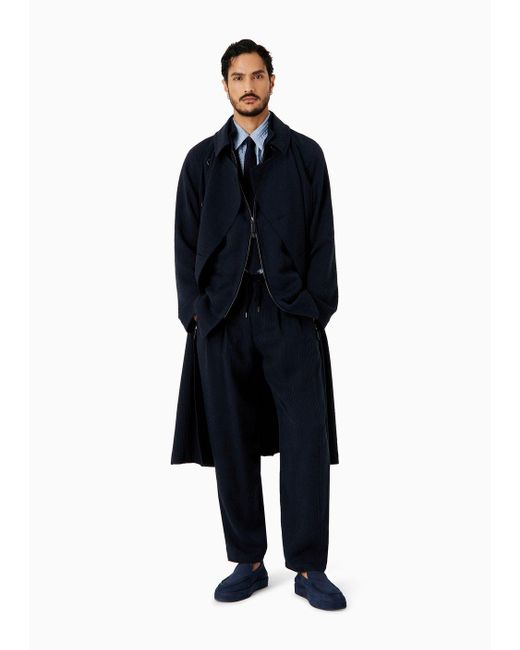 Giorgio Armani Blue Asv Double-breasted Trench Coat In A Canneté Cupro Blend for men