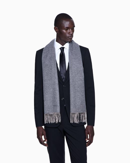 Giorgio Armani Gray Cashmere Scarf With Embroidered Logo for men