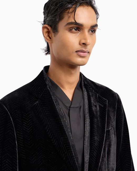 Veste De Smoking À Simple Boutonnage En Velours Imprimé Chevron Giorgio's Giorgio Armani pour homme en coloris Black