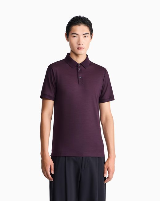 Giorgio Armani Blue Pure Virgin-Wool Piqué Polo Shirt for men
