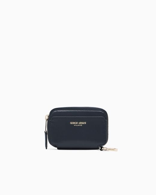 Giorgio Armani Blue Leather Mini Wraparound-Zip Wallet