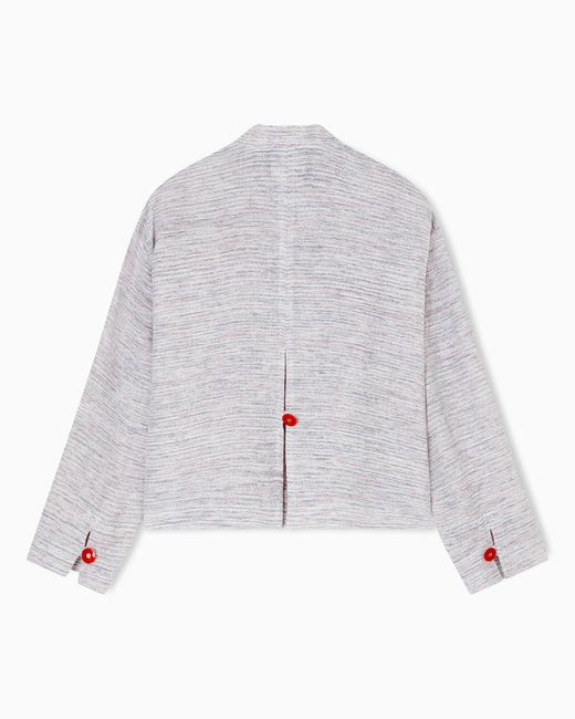 Giorgio Armani White Viscose And Linen Mouliné Knit Blouson