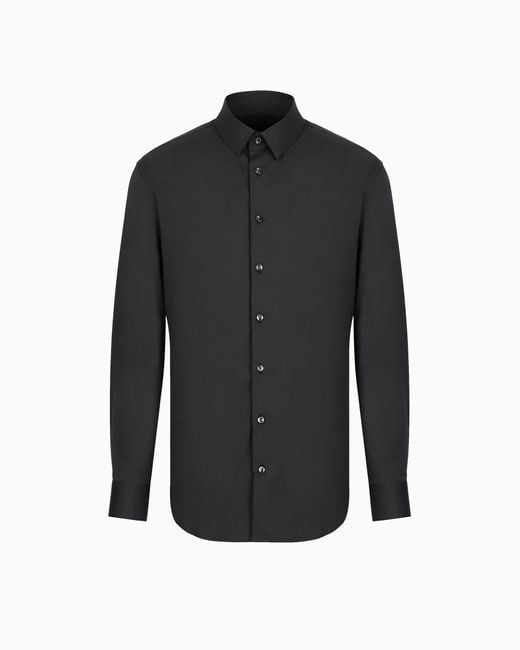 Camisa De Tejido Liso Elástico De Algodón Giorgio Armani de hombre de color Black