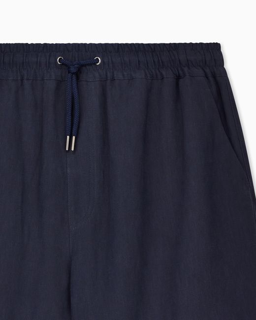 Giorgio Armani Blue Linen Canvas Flat-Front Bermuda Shorts for men