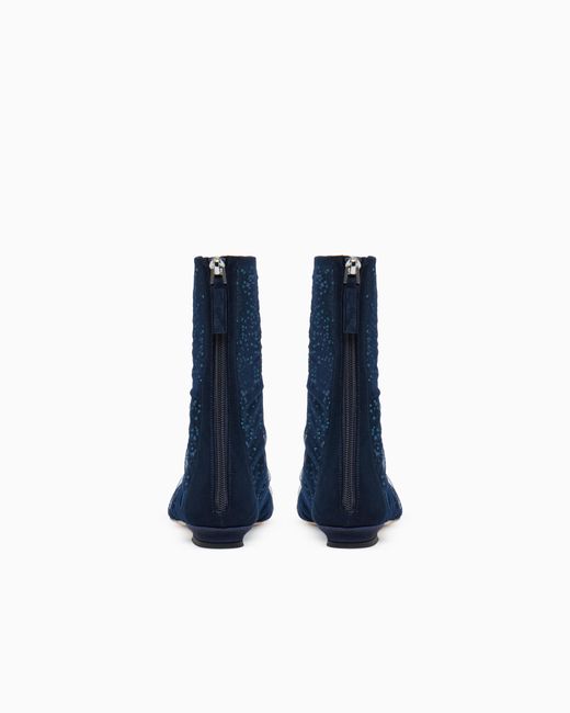 Giorgio Armani Blue Ankle Boots With Tulle And Rhinestones