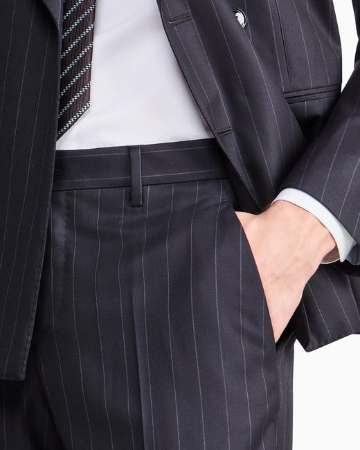Giorgio Armani Blue Napoli Line Double-Breasted Pinstriped Suit for men