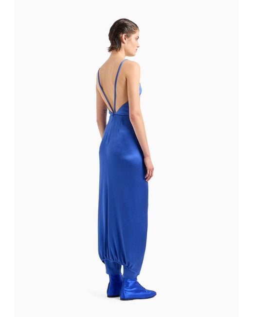 Giorgio Armani Blue Langes Kleid Aus Doppellagigem Seidensatin