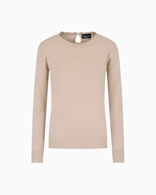 Giorgio Armani Natural Cashmere Crew-Neck Jumper With Embroidery