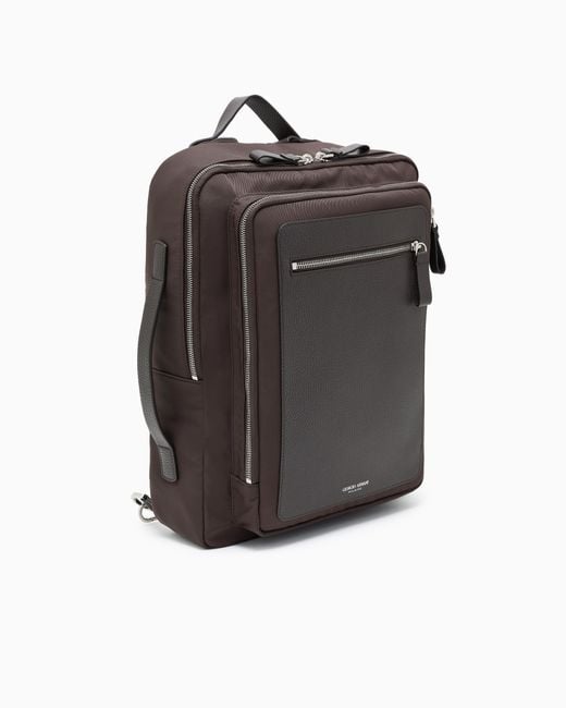 Giorgio Armani Asv Nylon And Pebbled-Leather Backpack in