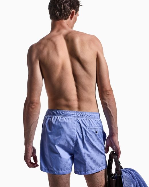 Giorgio Armani Blue Monogram Swim Trunks for men