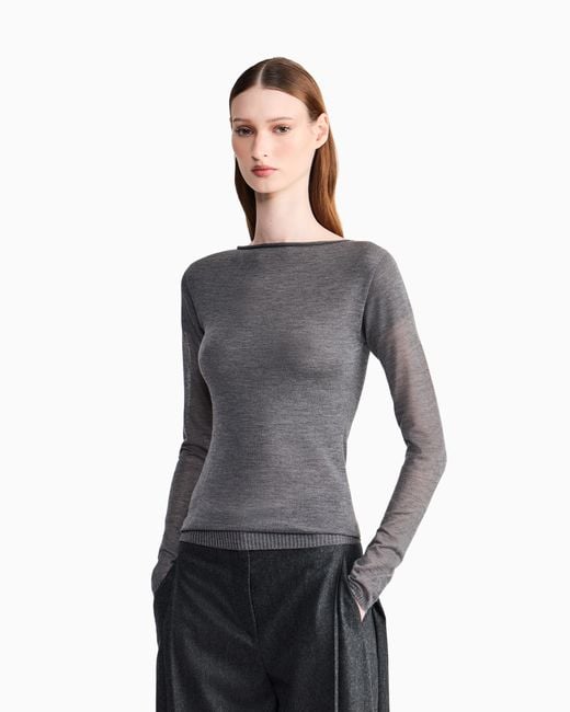 Giorgio Armani Gray Sweater Seamless Cashmere Round Neck Long Sleeve