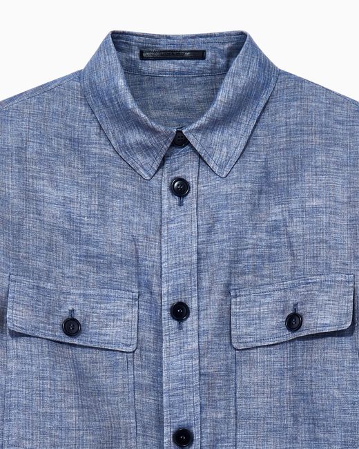 Giorgio Armani Blue Shirt Jacket With Oversized Fit for men