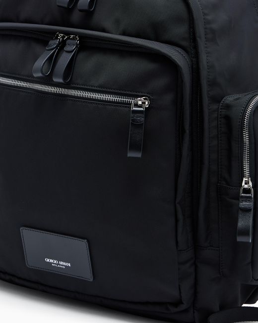 Giorgio Armani Black Nylon Backpack With Leather Details for men