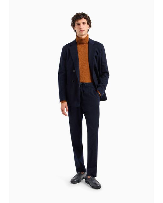 Giorgio Armani Blue Vicuña One-pleat Trousers In Pure Vicuña Chevron Fabric for men