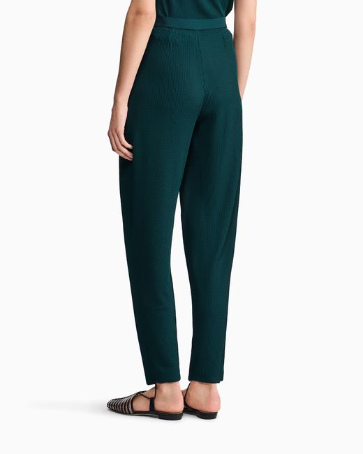 Giorgio Armani Blue Ribbed Viscose Single-Pleat Trousers