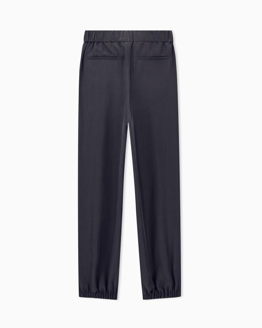Giorgio Armani Blue Trousers Regular Fit Washed Silk With Elasticated Hem