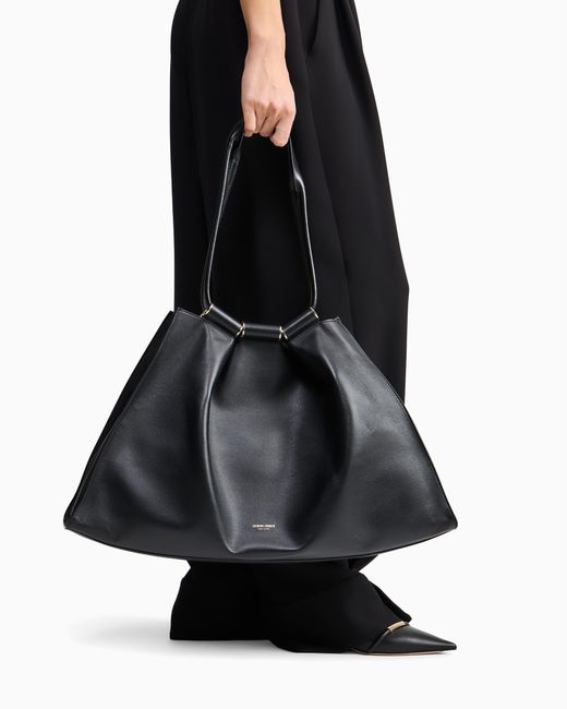 Giorgio Armani Black Large Nappa Leather Shopper