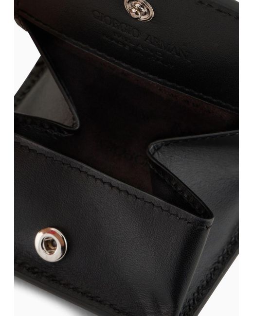 Giorgio Armani Black Coin Holder In Printed Leather for men