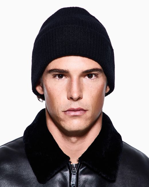 Giorgio Armani Black Ribbed Cashmere Beanie With Cuff for men