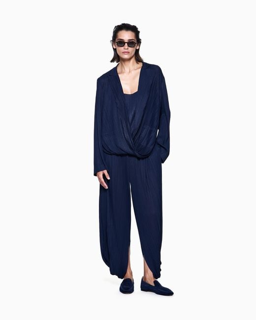 Giorgio Armani Blue Pleated Jersey Twin-Set