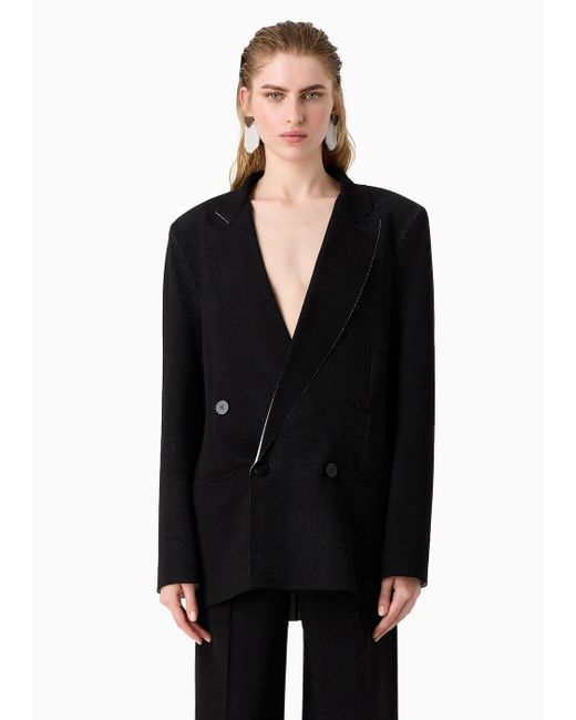 Giorgio Armani Black Double-breasted Peacoat-style Jacket In A Bonded Silk Blend