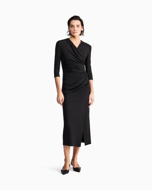 Giorgio Armani Black Viscose Milano-Stitch Midi Dress