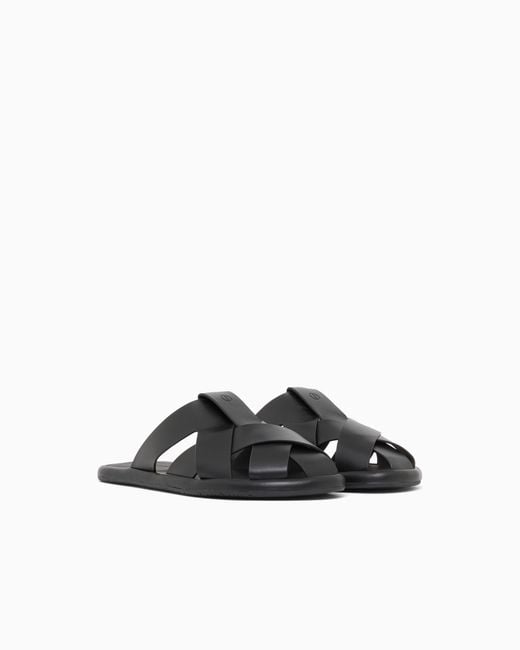 Giorgio Armani White Cross-Over Napped Calfskin Sandals for men