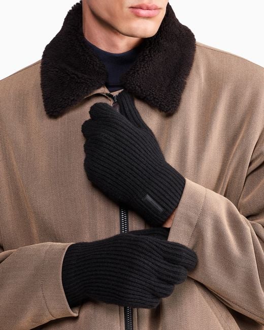 Giorgio Armani Black Ribbed Seamless Cashmere Gloves for men