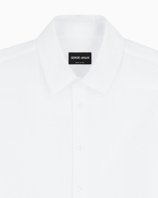 Giorgio Armani White Regular Fit Cotton Seersucker Shirt for men