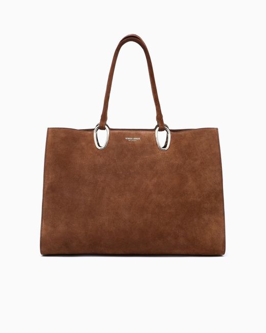 Giorgio Armani Brown Mittelgroße Shopper-Tasche Aus Veloursleder