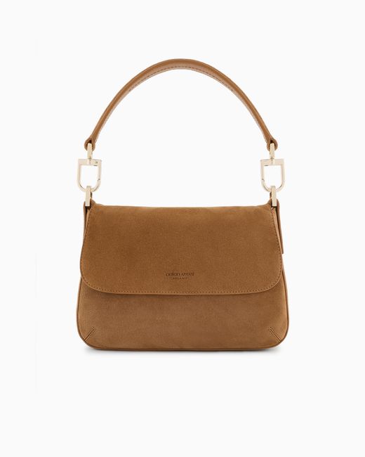 Giorgio Armani Brown Small La Prima Soft Suede Handbag