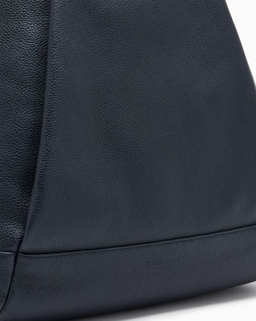 Giorgio Armani Blue Pebbled Leather Sack Backpack for men