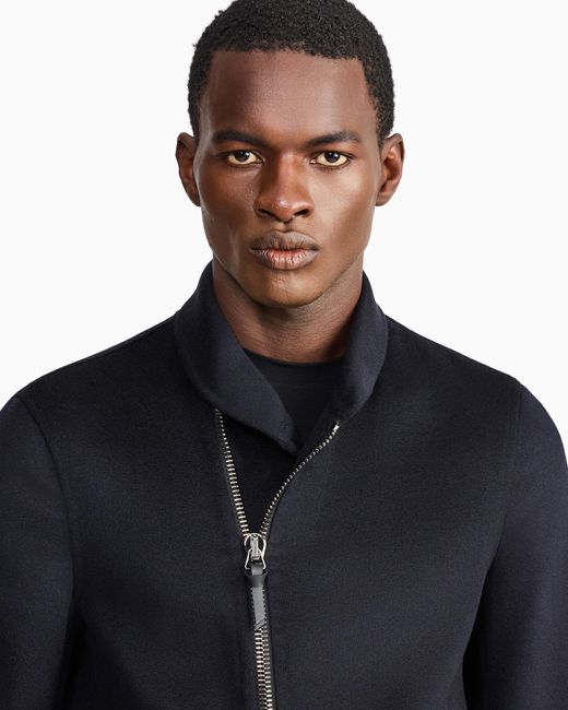 Giorgio Armani Black Wool Cashmere Blouson With Asymmetrical Zip Closure Icon for men