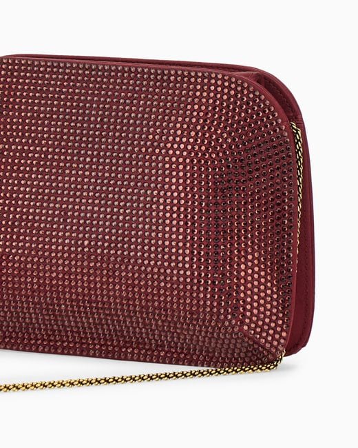 Giorgio Armani Purple Satin And Silk Clutch With Rhinestones And Chain Shoulder Strap