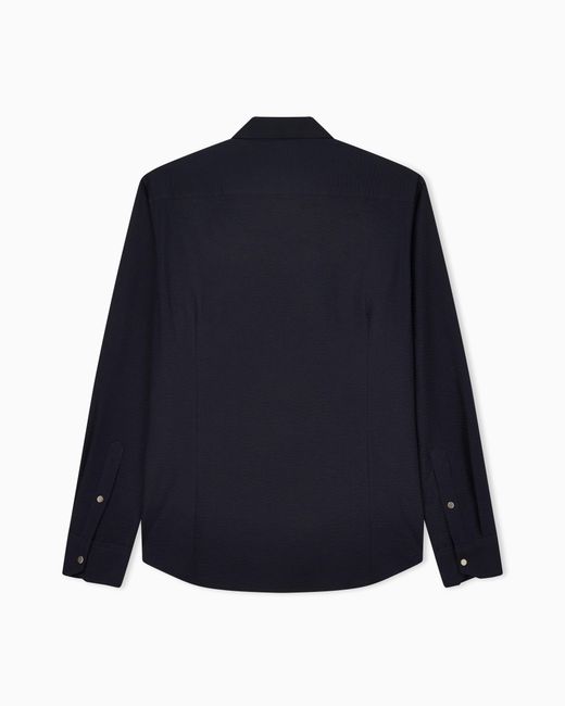 Giorgio Armani Blue Zipped, Cotton-Seersucker Shirt for men