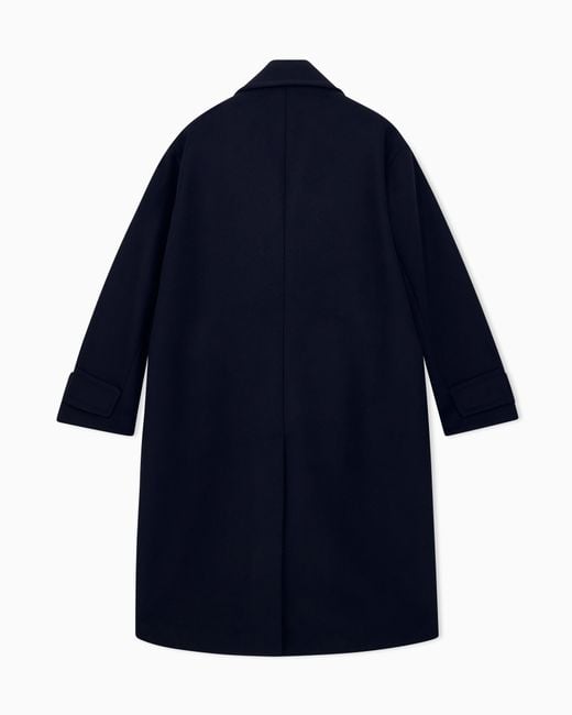 Giorgio Armani Blue Single-Breasted Wool And Cashmere Coat With A Notched Lapel for men