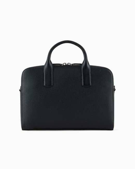 Giorgio Armani Black Pebbled Leather Briefcase for men