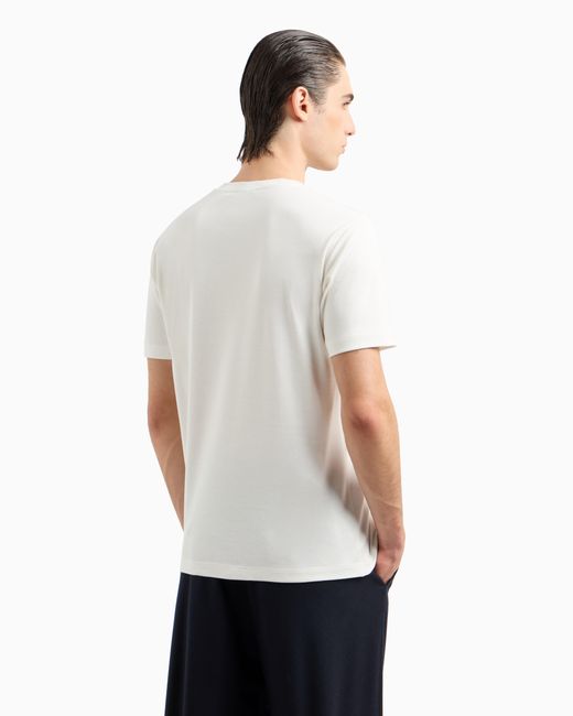 Camiseta En Interlock De Algodón Puro Con Logotipo De La Firma Giorgio Armani de hombre de color White