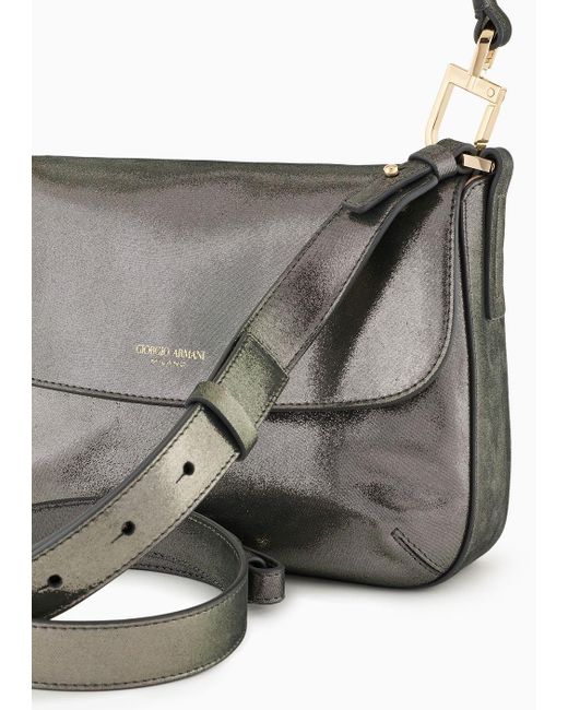 Giorgio Armani Gray Shimmering Nubuck Small Baguette Bag La Prima Soft