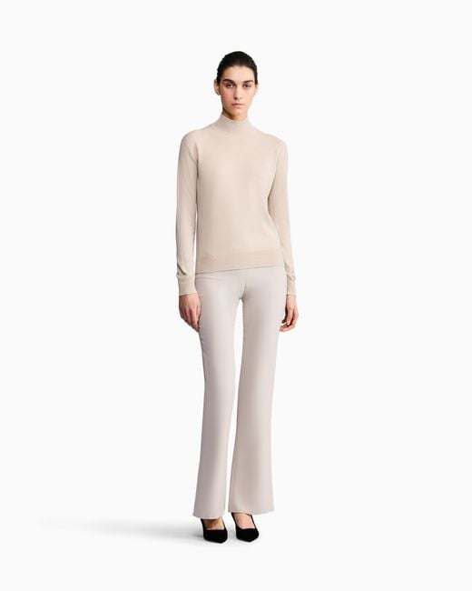 Giorgio Armani White Wide Leg Pure Silk Trousers With Pleats