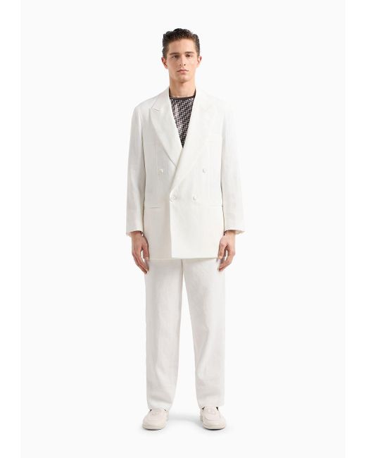 Costume Croisé En Toile De Lin Giorgio Armani pour homme en coloris White