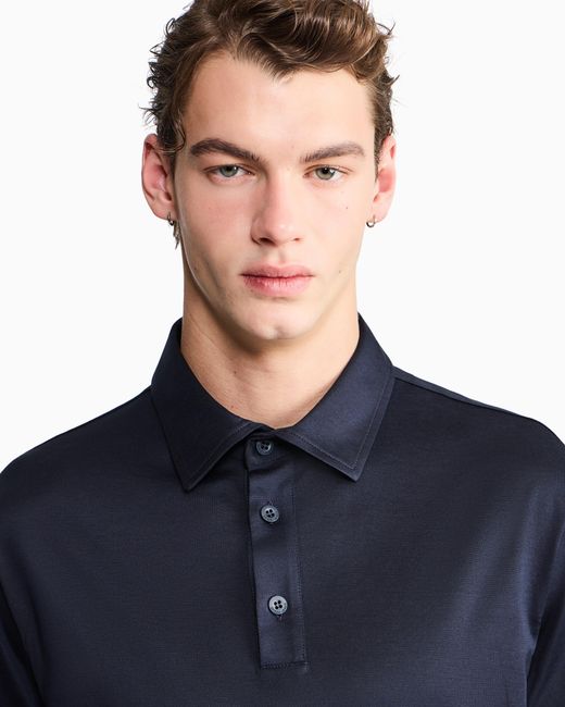 Giorgio Armani Blue Silk And Cotton-Mélange Jersey Polo Shirt for men