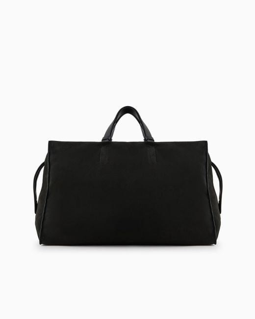 Giorgio Armani Black Suede Travel Duffel Bag With Leather Handles And Zipper for men