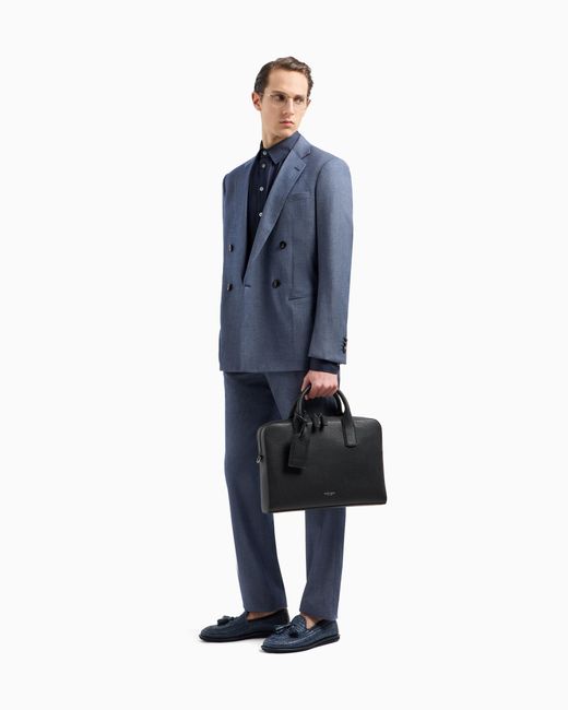 Giorgio Armani Black Pebbled Leather Briefcase for men