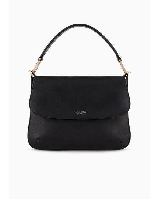 Giorgio Armani Black Medium La Prima Soft Baguette Bag In Nappa Leather