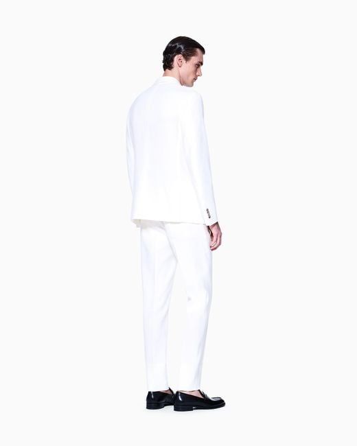 Giorgio Armani White Napoli Line Linen Canvas Double-Breasted Suit for men