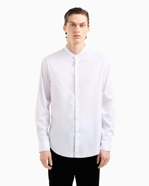 Camisa Icon De Tejido Liso Elástico De Algodón Giorgio Armani de hombre de color White